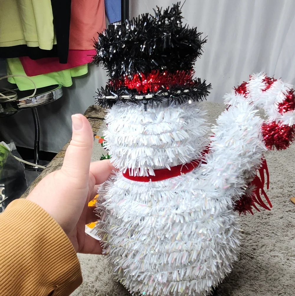 Festive Snowman Decoration with Candy Cane and Tree